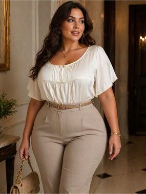 Ted David Woman Plus Size3X Cream Top - Soft Scoop Neck